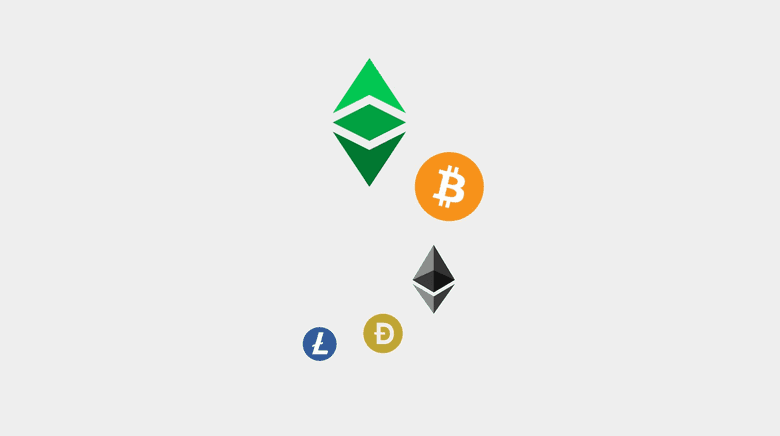 Ethereum Classic, Bitcoin, Ethereum, DogeCoin, Litecoin.